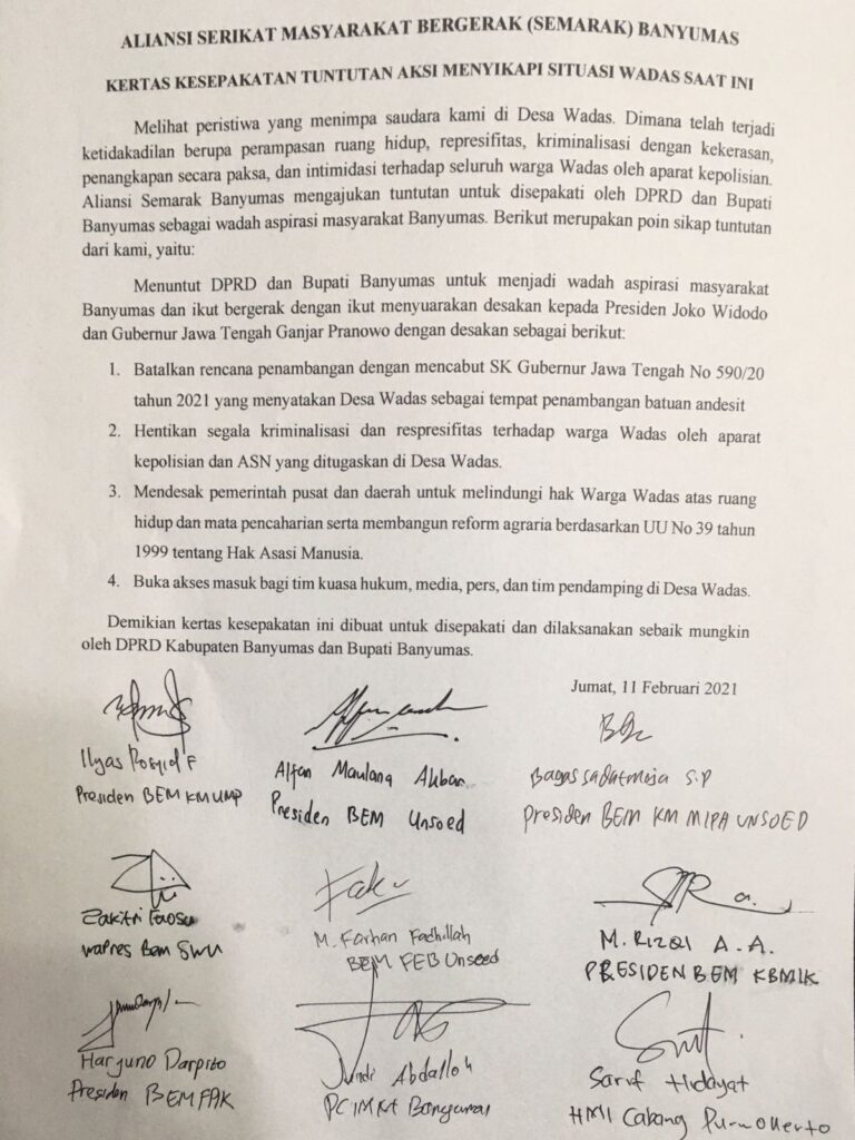 Surat tuntutan massa aksi yang ditandangani oleh perwakilan beberapa lembaga